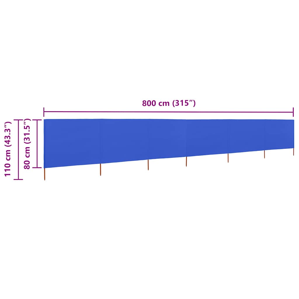 6-panel Wind Screen Fabric 800x80 cm Azure Blue