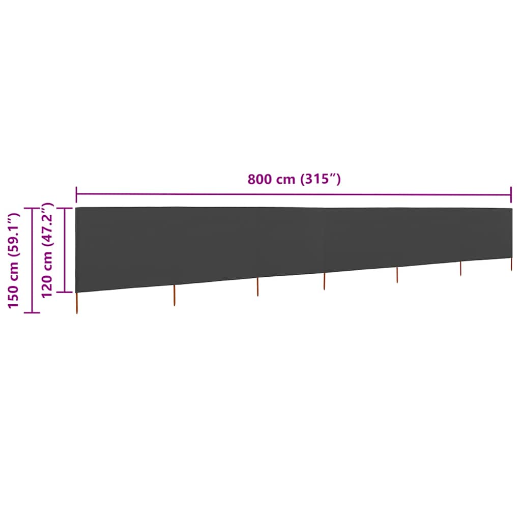 6-panel Wind Screen Fabric 800x120 cm Anthracite