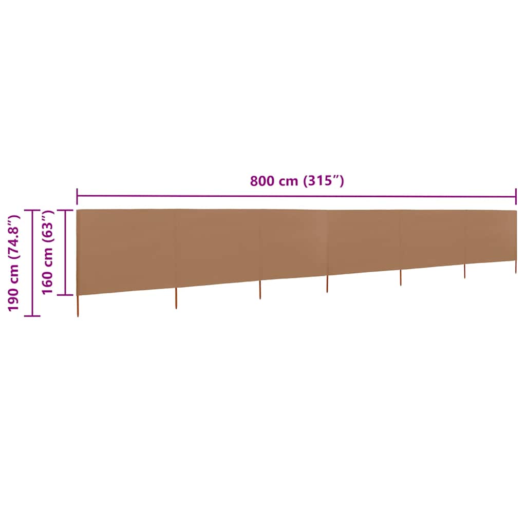 6-panel Wind Screen Fabric 800x160 cm Taupe