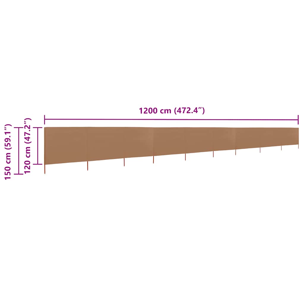 9-panel Wind Screen Fabric 1200x120 cm Taupe