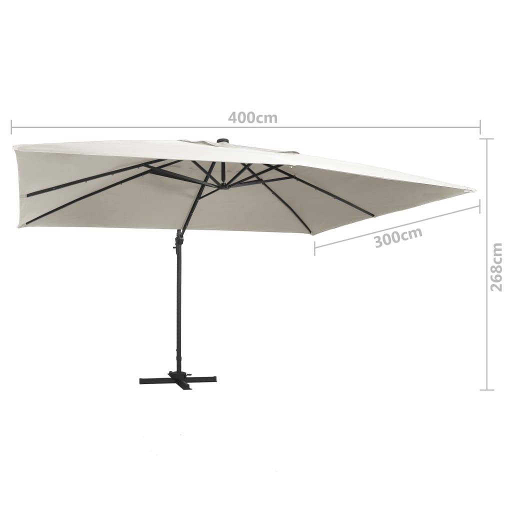 Cantilever Garden Parasol with LED Lights and Aluminium Pole 400x300 cm Sand