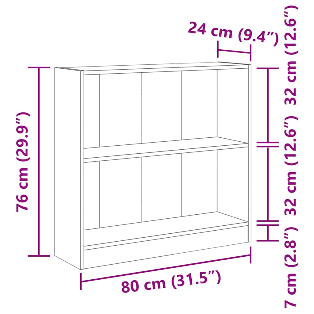 Bookshelf Sonoma Oak 80x24x75 cm Engineered Wood