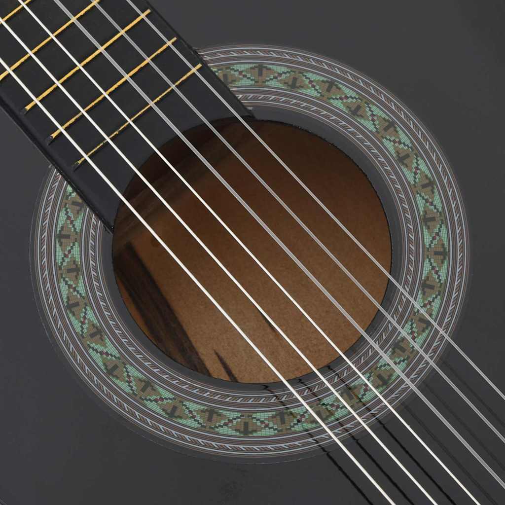 8 Piece Classical Guitar Beginner Set Black 3/4 36"