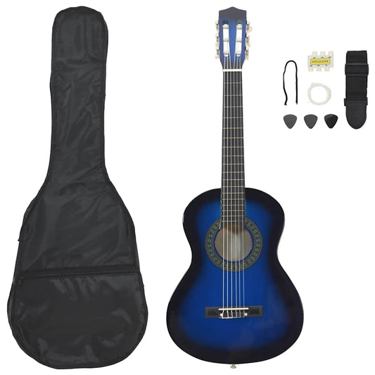 8 Piece Classical Guitar Beginner Set Blue 1/2 34"