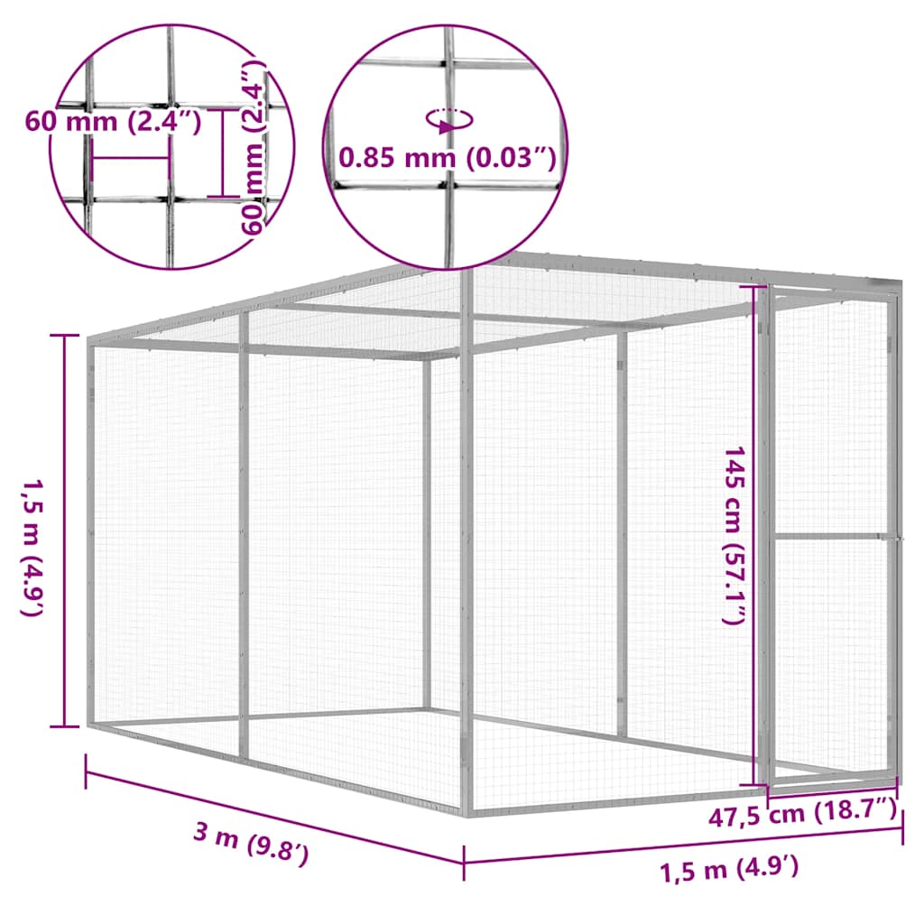 Cat Cage 3x1.5x1.5 m Galvanised Steel