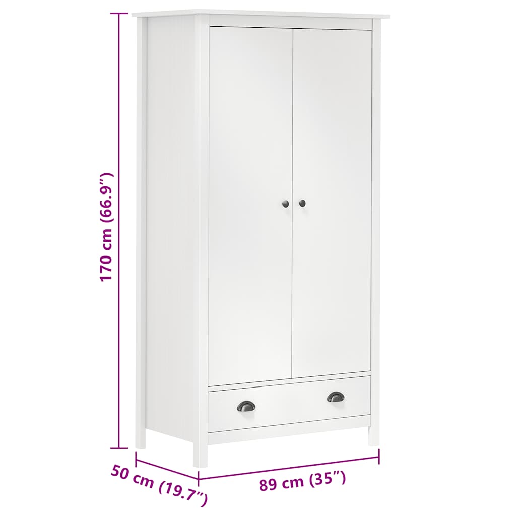 2-Door Wardrobe Hill White 89x50x170 cm Solid Pine Wood