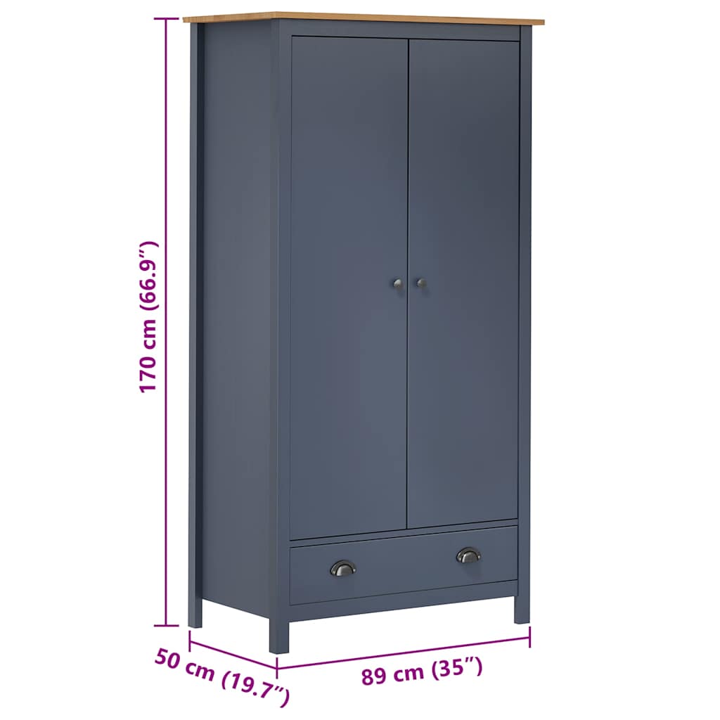 2-Door Wardrobe Hill Grey 89x50x170 cm Solid Pine Wood
