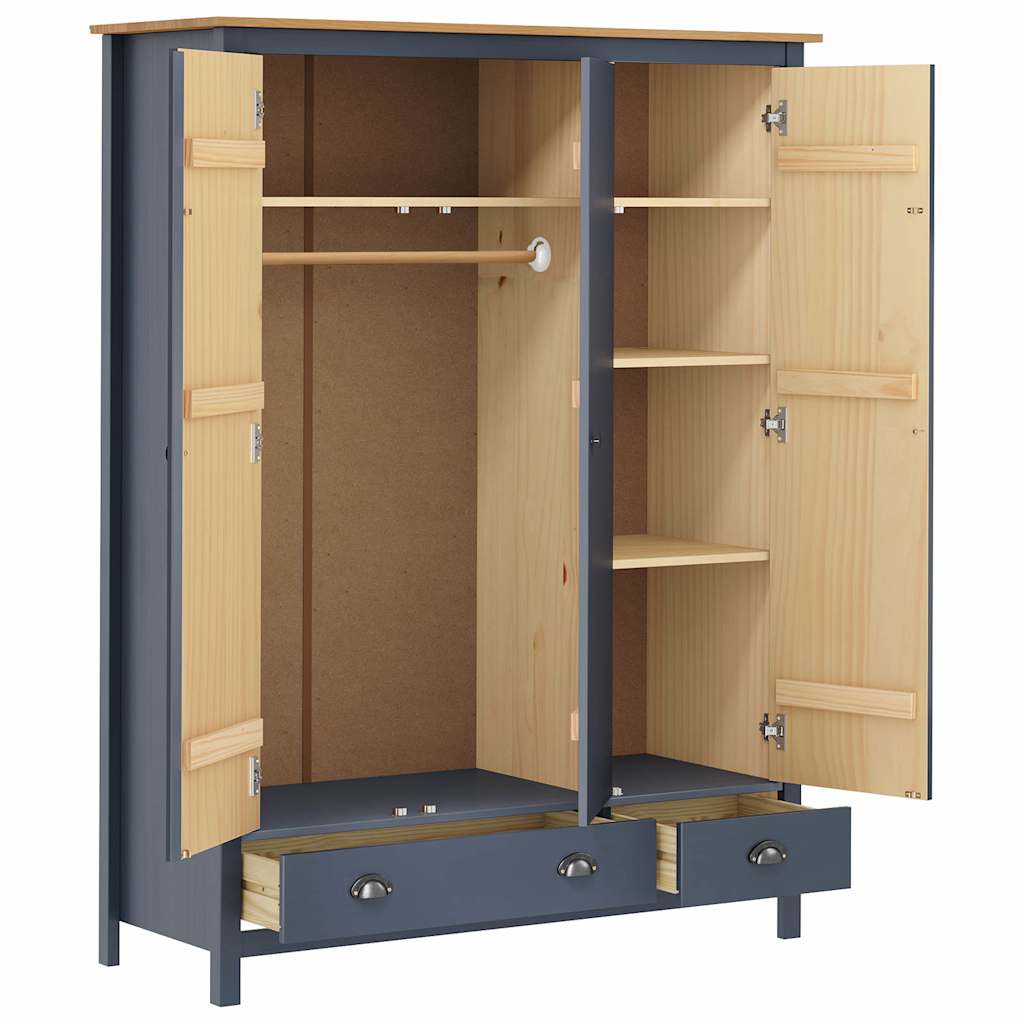 3-Door Wardrobe Hill Grey 127x50x170 cm Solid Pine Wood