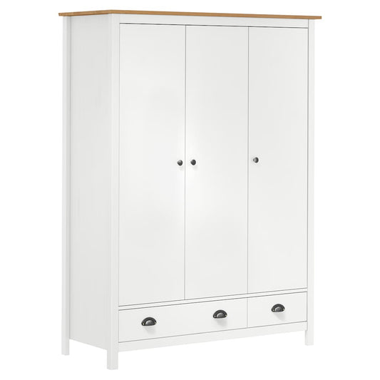 3-Door Wardrobe Hill White 127x50x170 cm Solid Pine Wood