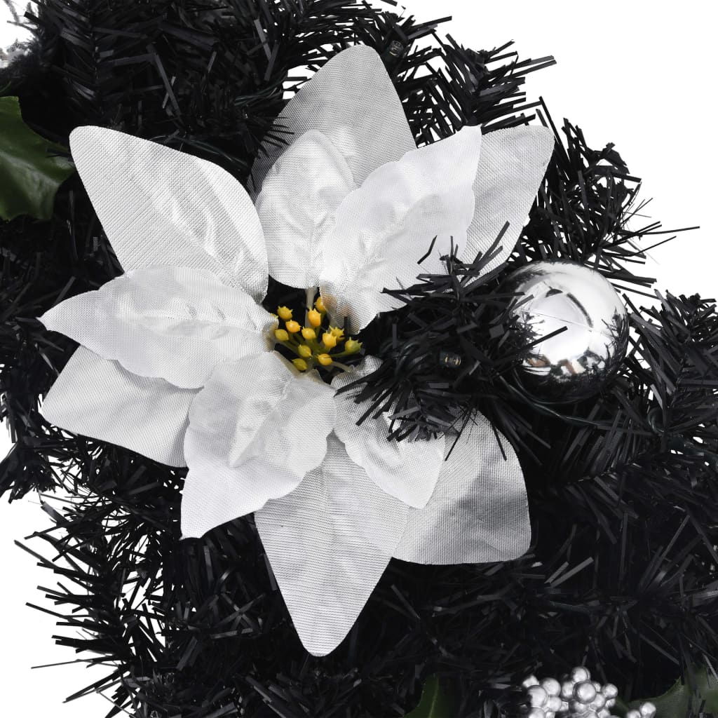 Christmas Wreath with LED Lights Black 60 cm PVC
