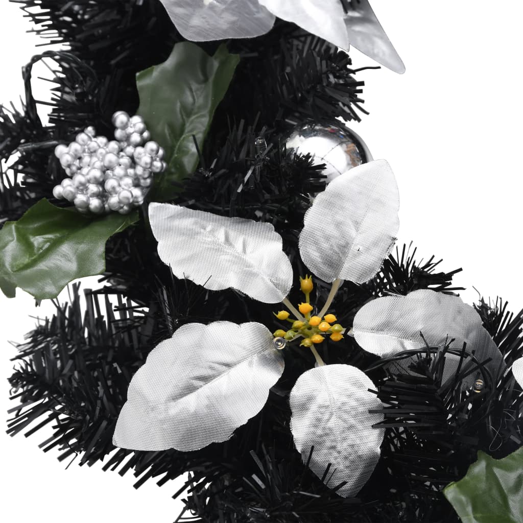 Christmas Wreath with LED Lights Black 60 cm PVC