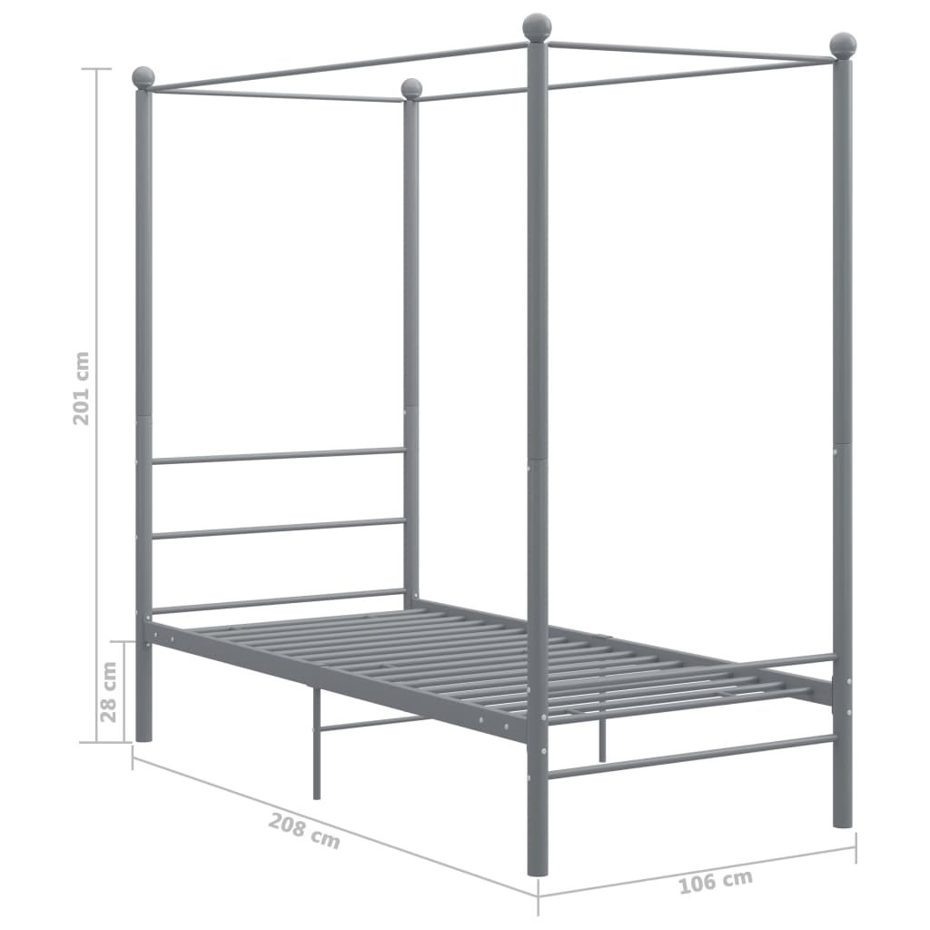Canopy Bed Frame without Mattress Grey Metal 90x200 cm