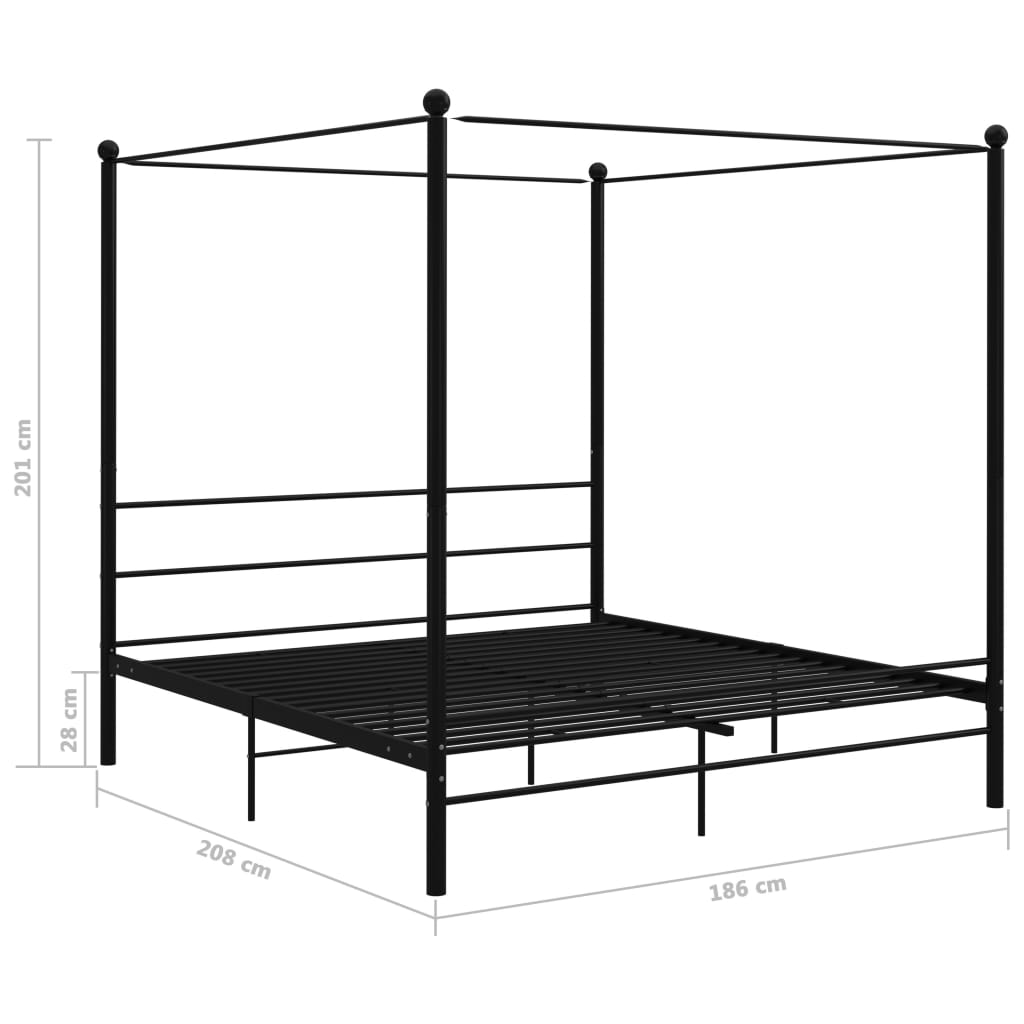 Canopy Bed Frame without Mattress Black Metal 180x200 cm Super King