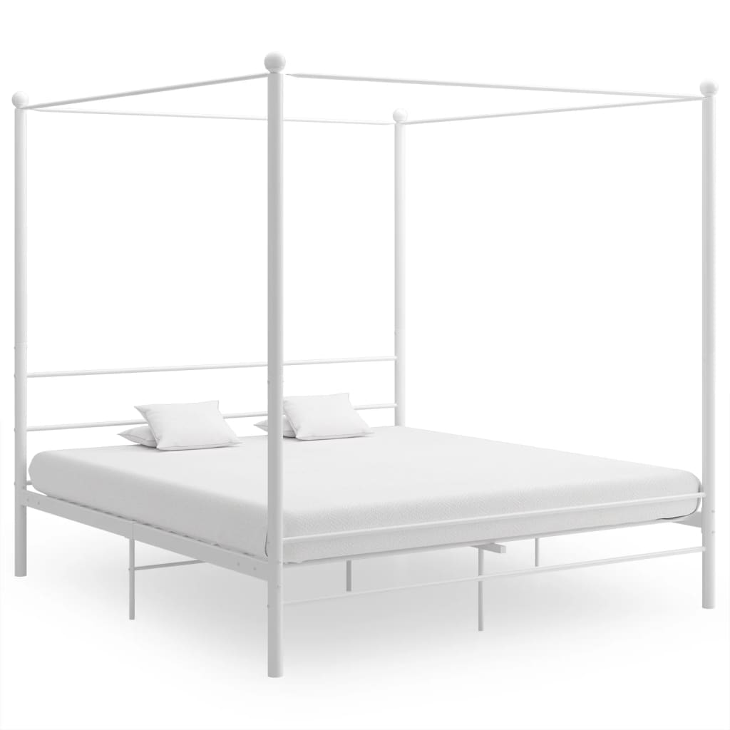 Canopy Bed Frame without Mattress White Metal 200x200 cm