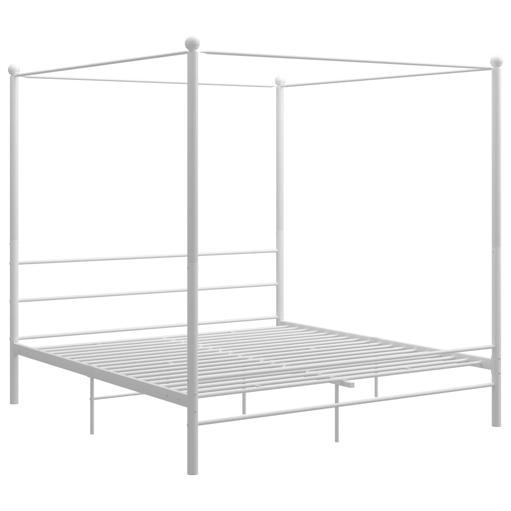 Canopy Bed Frame without Mattress White Metal 200x200 cm