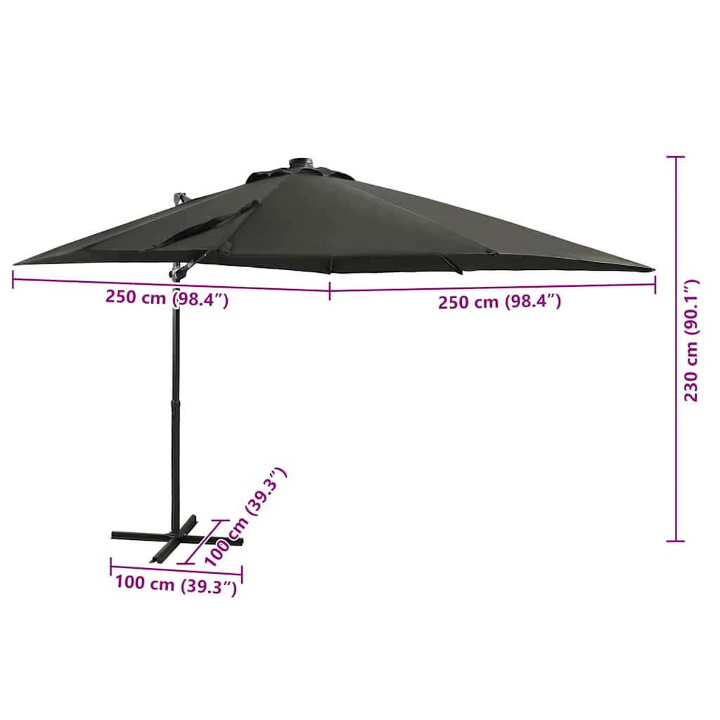Cantilever Garden Parasol with Pole and LED Lights Anthracite 250 cm