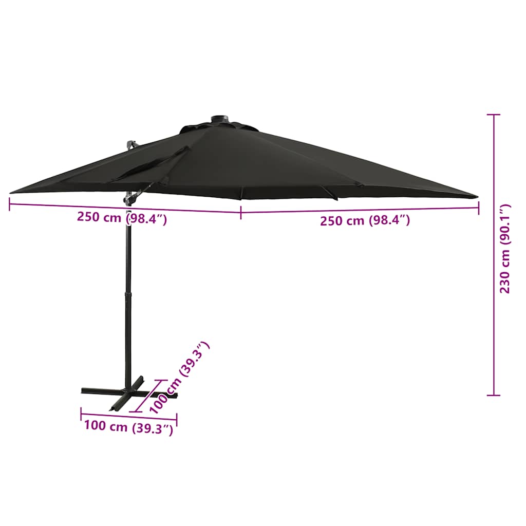 Cantilever Garden Parasol with Pole and LED Lights Black 250 cm