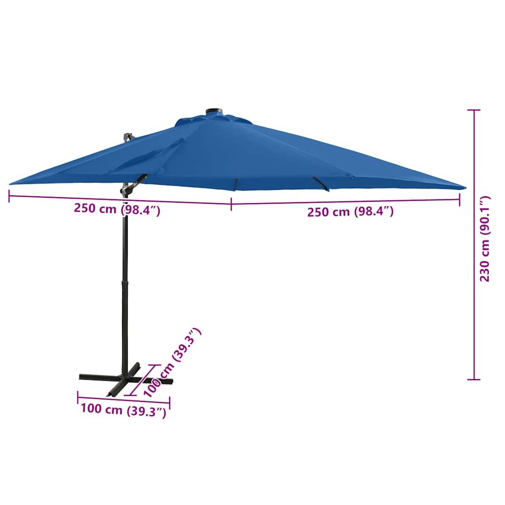 Cantilever Garden Parasol with Pole and LED Lights Azure Blue 250 cm