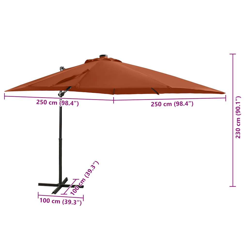 Cantilever Garden Parasol with Pole and LED Lights Terracotta 250 cm