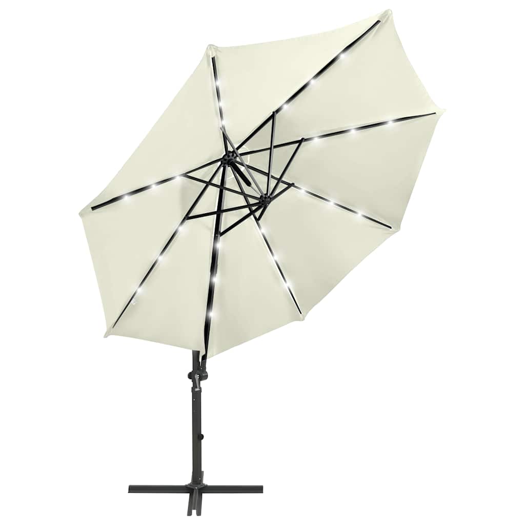 Cantilever Garden Parasol with Pole and LED Lights Sand 300 cm