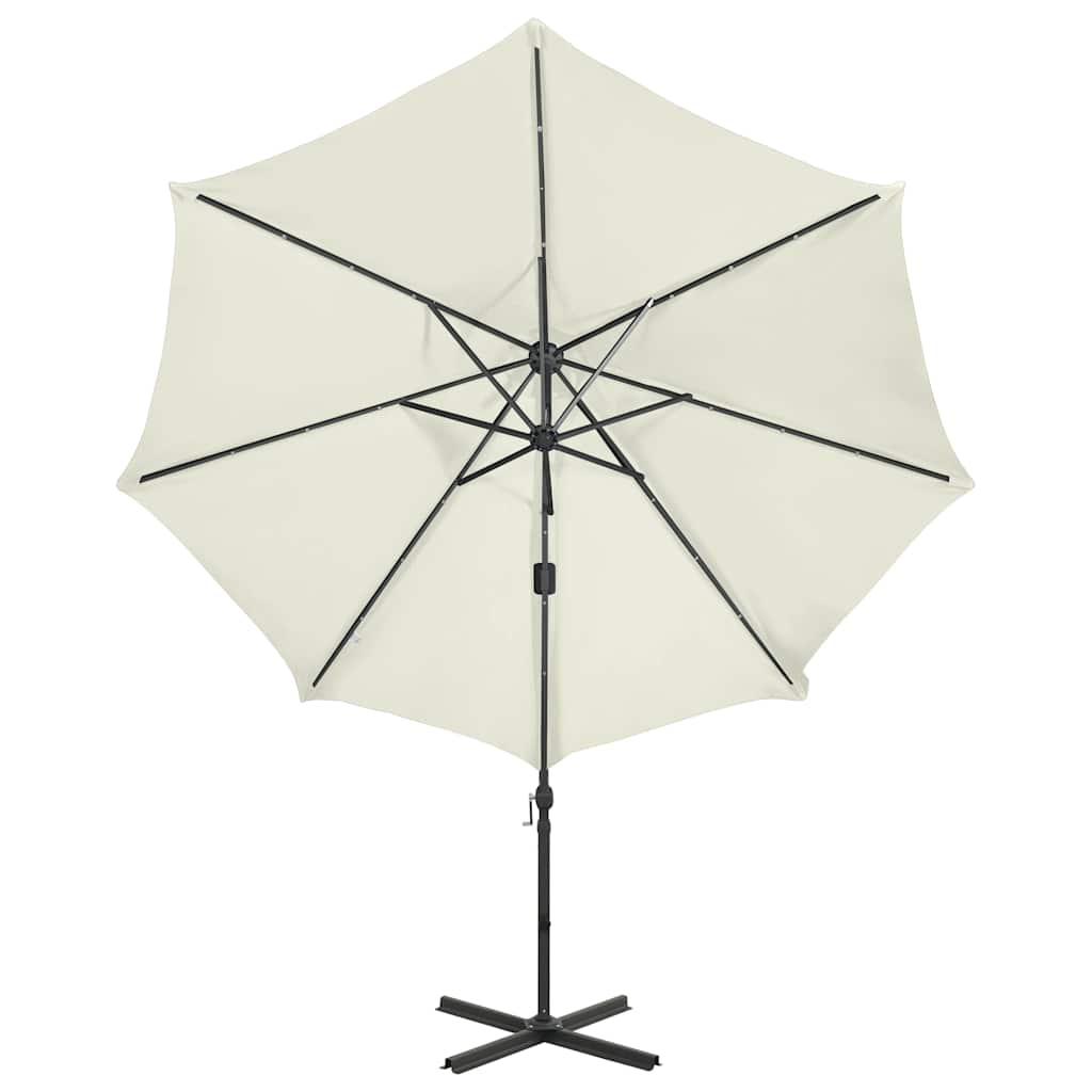Cantilever Garden Parasol with Pole and LED Lights Sand 300 cm