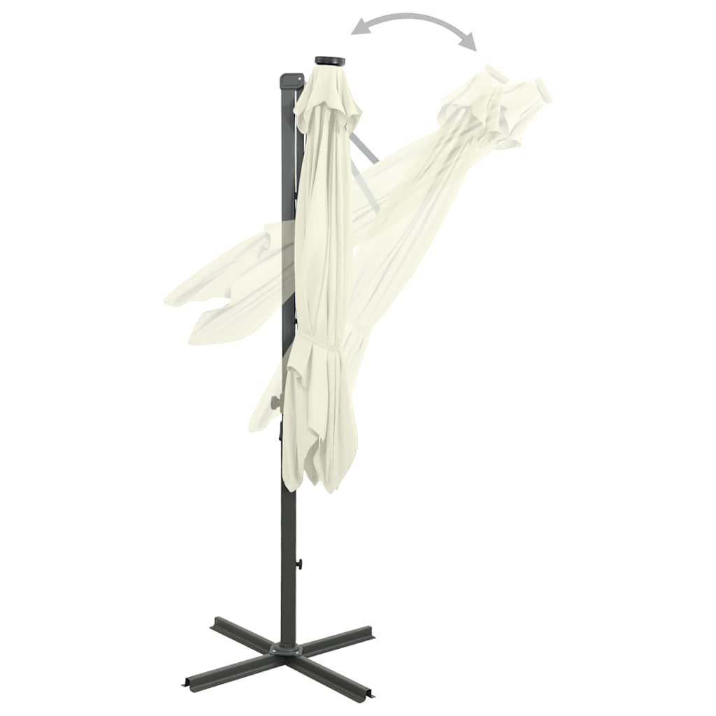 Cantilever Garden Parasol with Pole and LED Lights Sand 300 cm