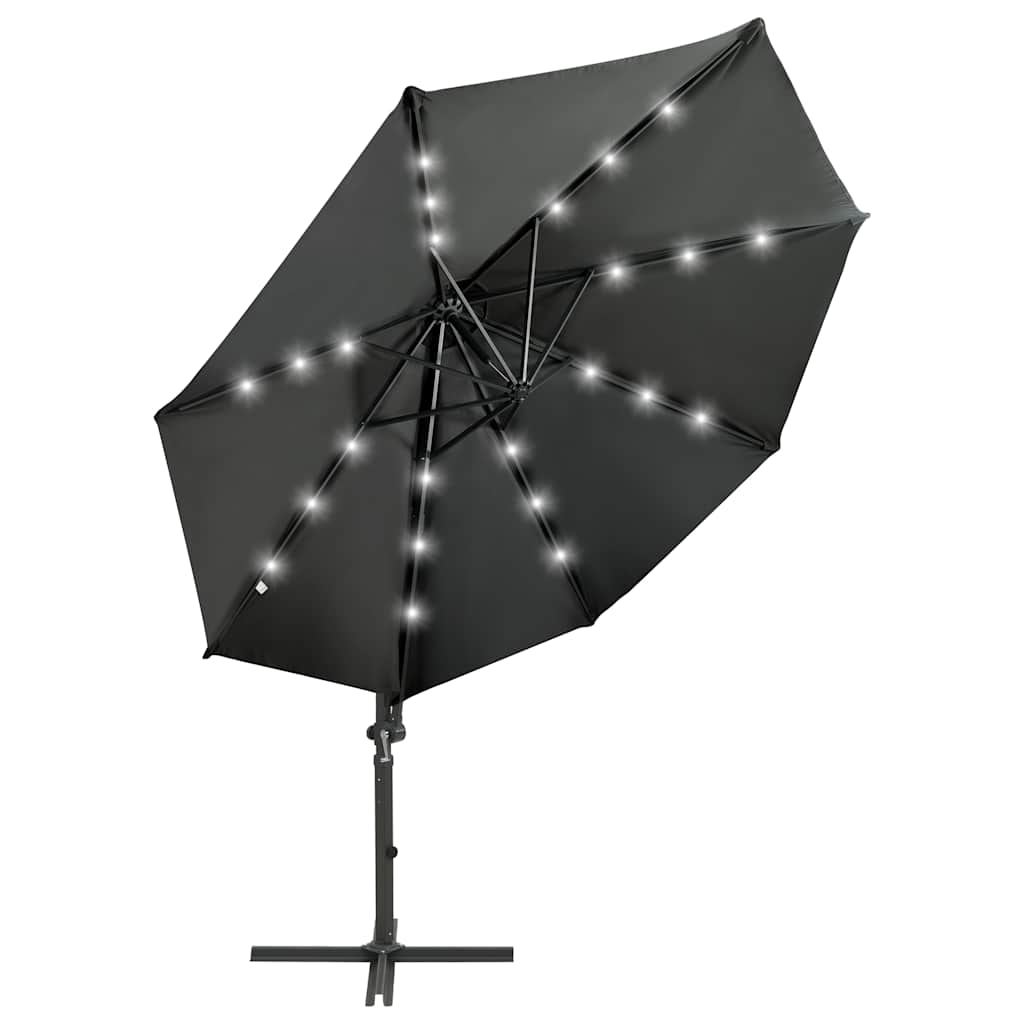 Cantilever Garden Parasol with Pole and LED Lights Anthracite 300 cm