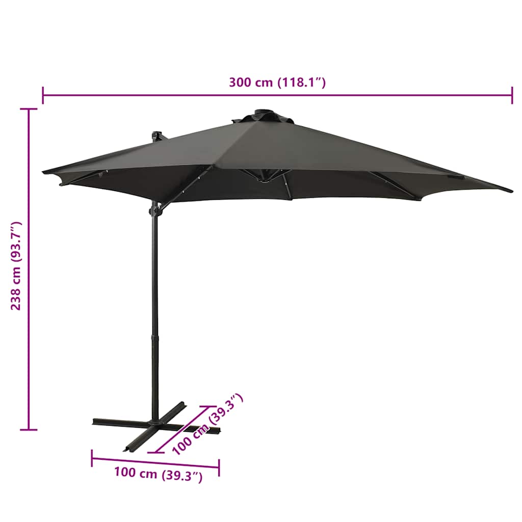 Cantilever Garden Parasol with Pole and LED Lights Anthracite 300 cm