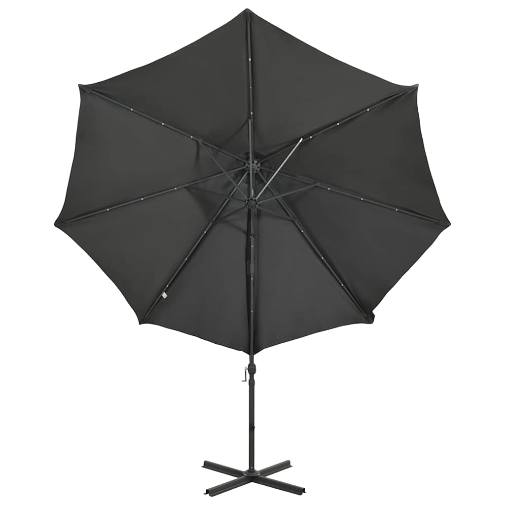 Cantilever Garden Parasol with Pole and LED Lights Anthracite 300 cm