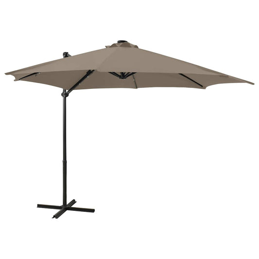 Cantilever Garden Parasol with Pole and LED Lights Taupe 300 cm