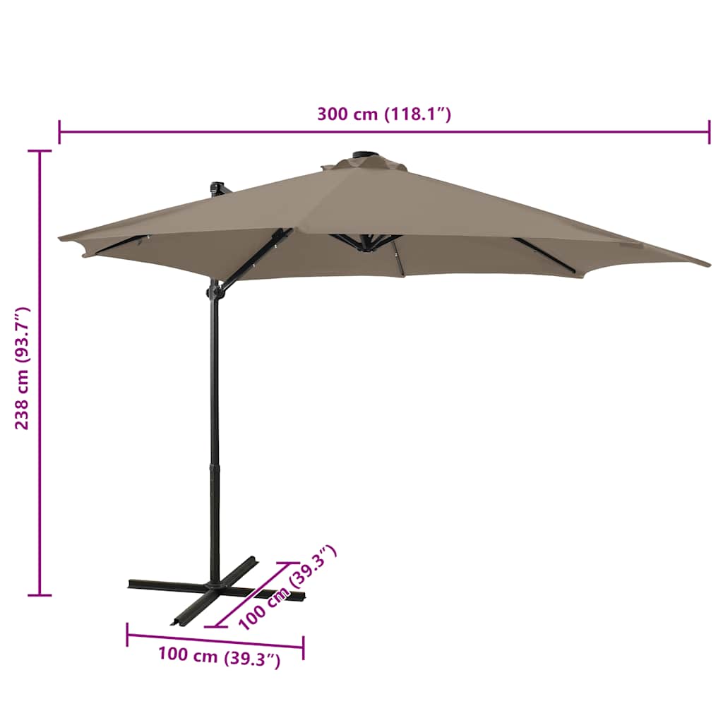 Cantilever Garden Parasol with Pole and LED Lights Taupe 300 cm