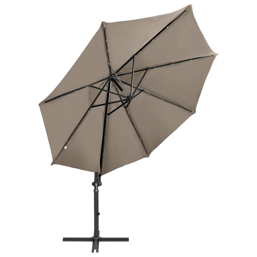 Cantilever Garden Parasol with Pole and LED Lights Taupe 300 cm