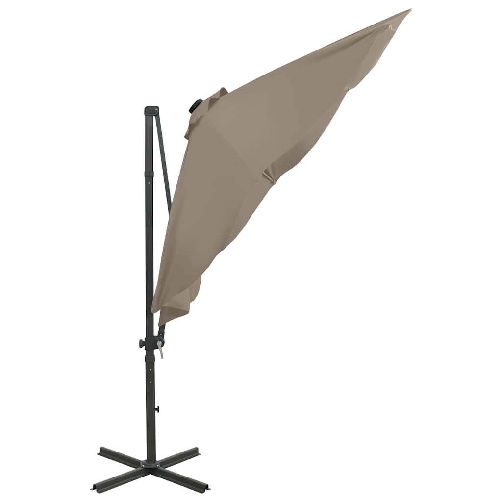 Cantilever Garden Parasol with Pole and LED Lights Taupe 300 cm
