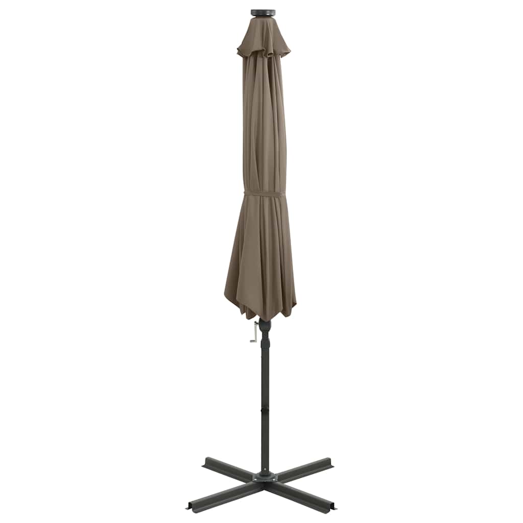Cantilever Garden Parasol with Pole and LED Lights Taupe 300 cm