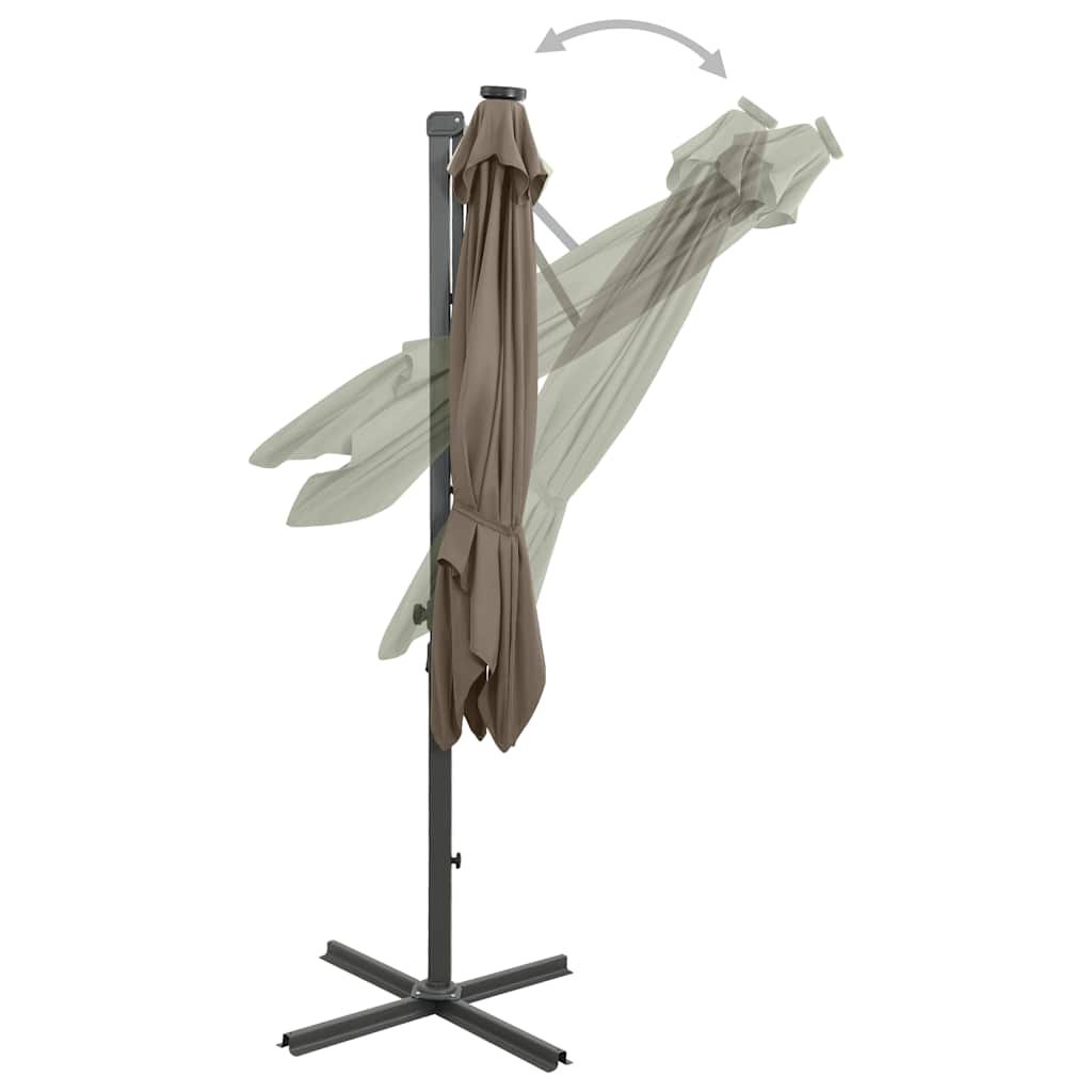 Cantilever Garden Parasol with Pole and LED Lights Taupe 300 cm