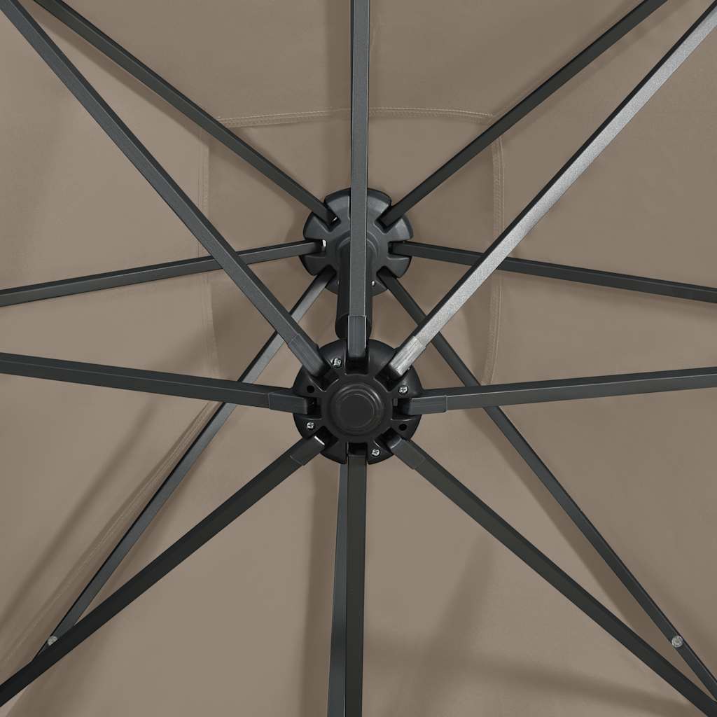 Cantilever Garden Parasol with Pole and LED Lights Taupe 300 cm