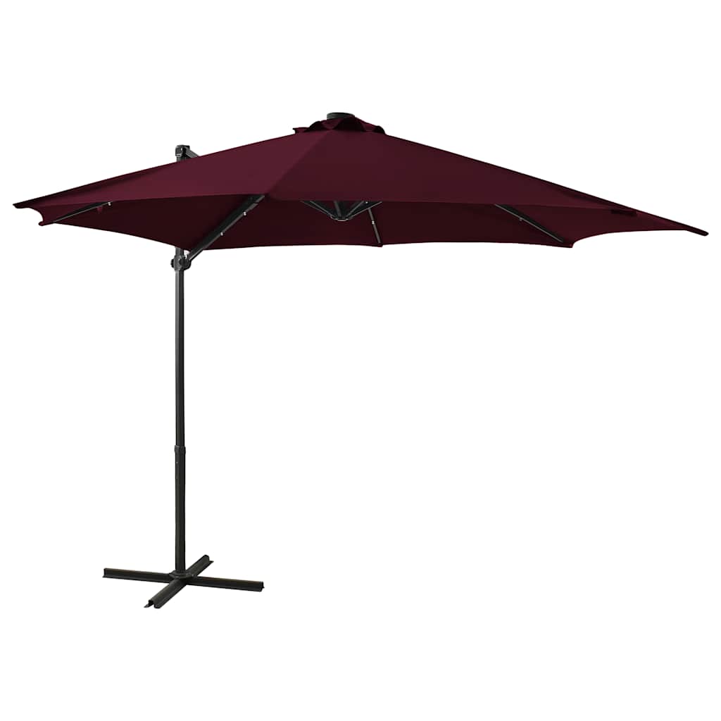 Cantilever Garden Parasol with Pole and LED Lights Bordeaux Red 300cm