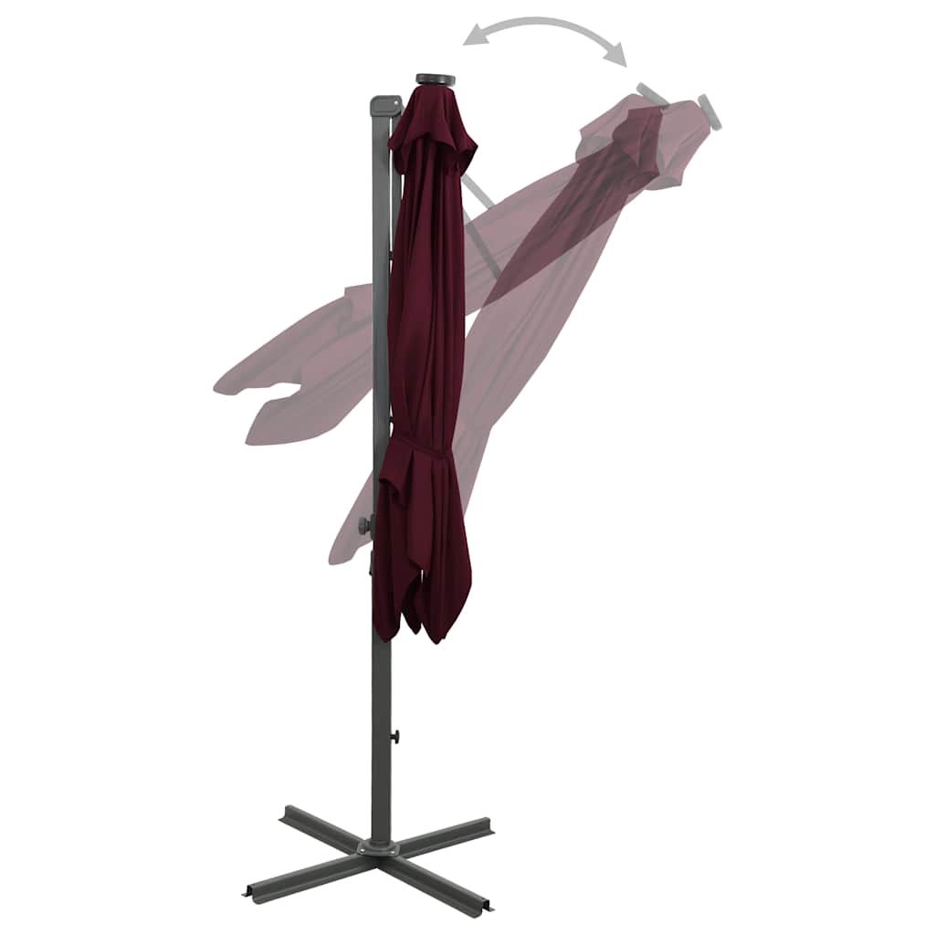 Cantilever Garden Parasol with Pole and LED Lights Bordeaux Red 300cm