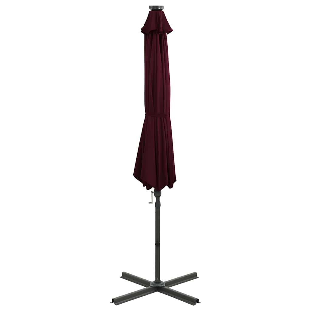 Cantilever Garden Parasol with Pole and LED Lights Bordeaux Red 300cm