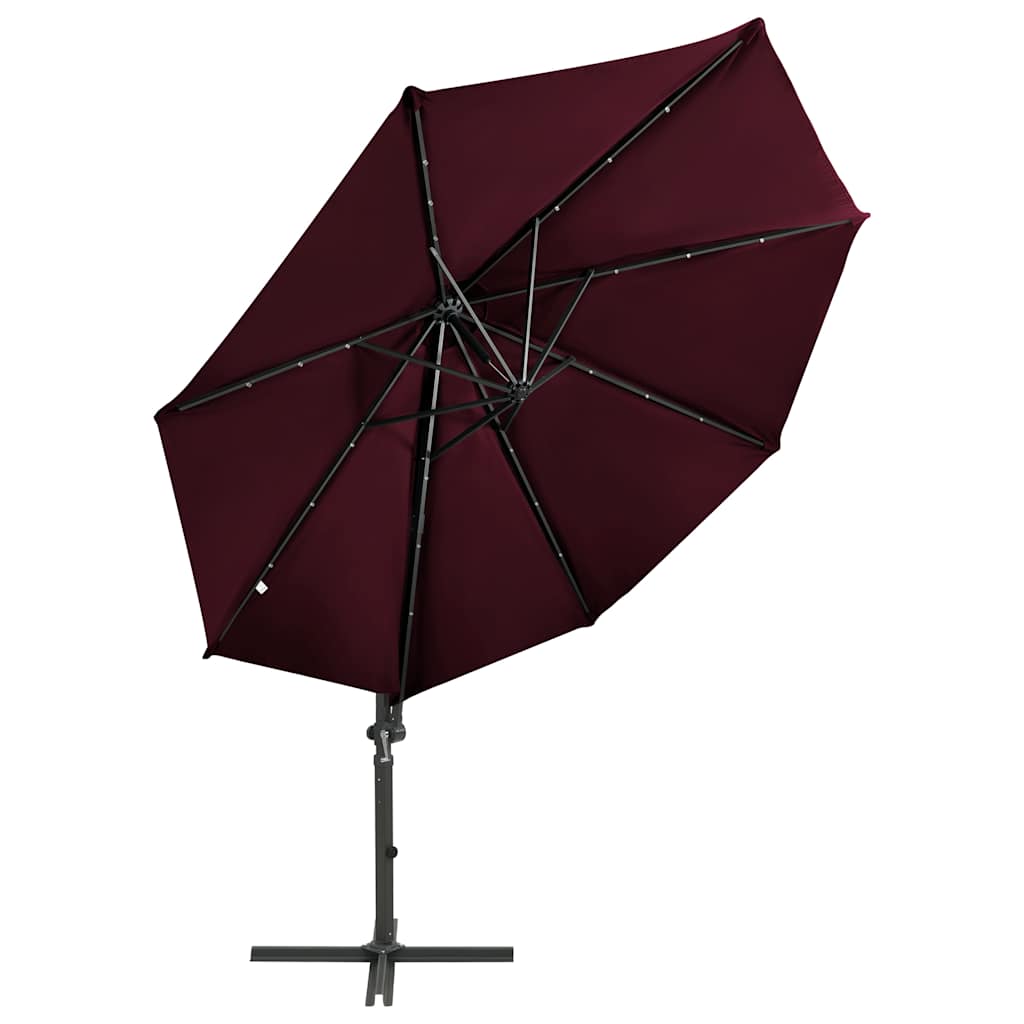 Cantilever Garden Parasol with Pole and LED Lights Bordeaux Red 300cm