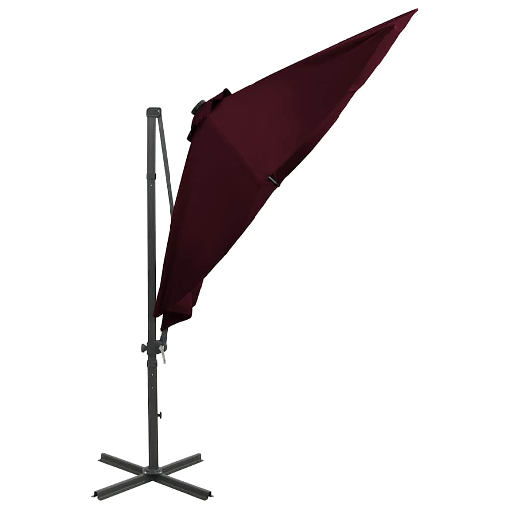 Cantilever Garden Parasol with Pole and LED Lights Bordeaux Red 300cm