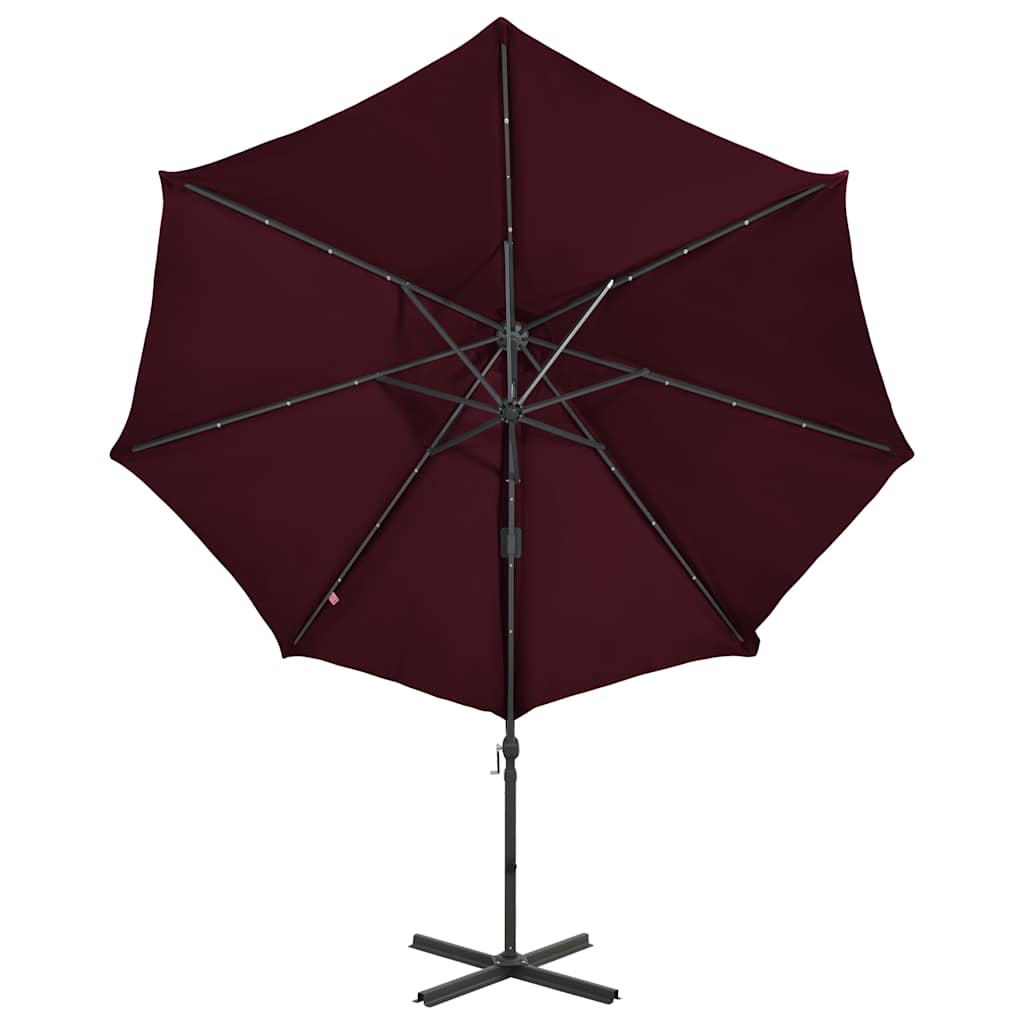 Cantilever Garden Parasol with Pole and LED Lights Bordeaux Red 300cm