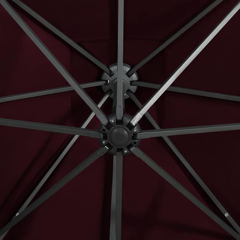 Cantilever Garden Parasol with Pole and LED Lights Bordeaux Red 300cm