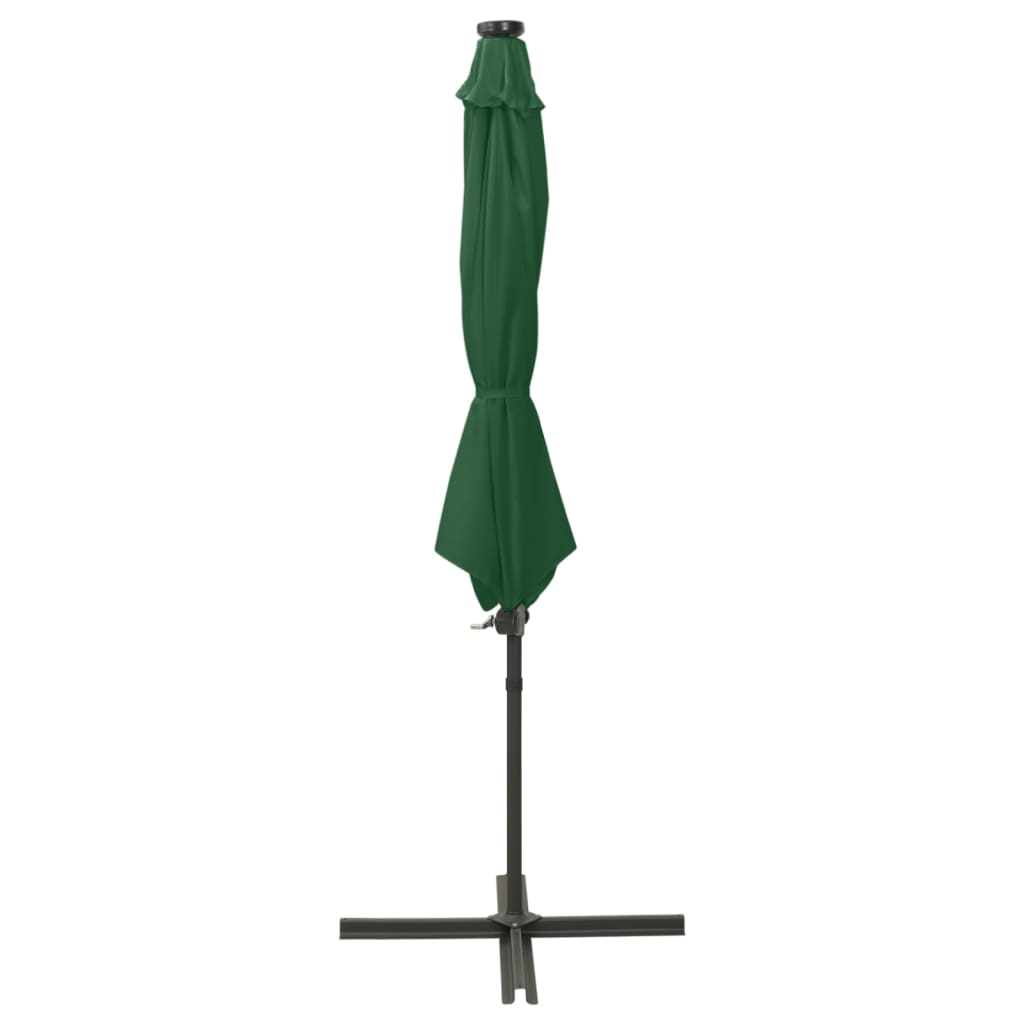 Cantilever Garden Parasol with Pole and LED Lights Green 300 cm