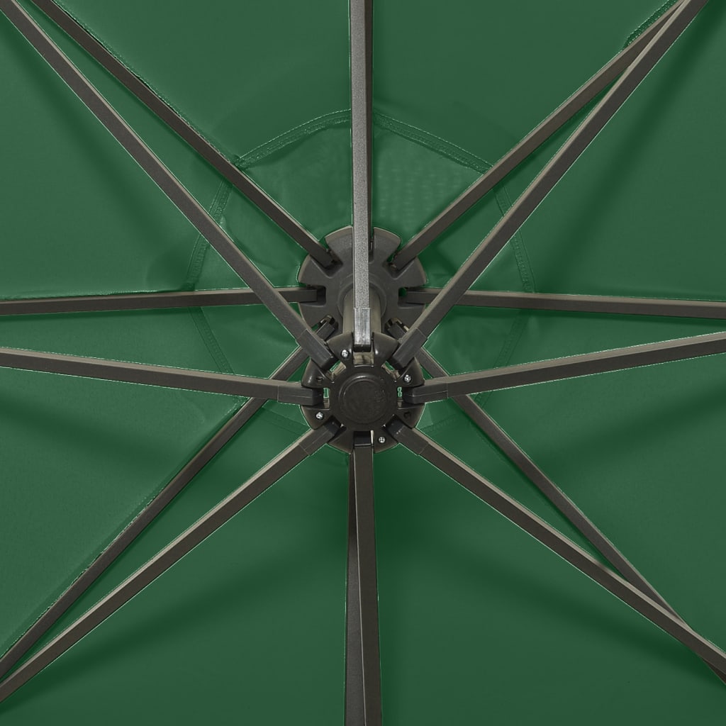 Cantilever Garden Parasol with Pole and LED Lights Green 300 cm