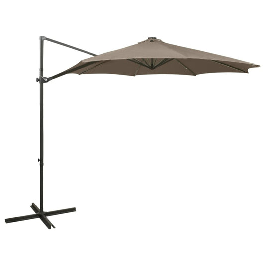 Cantilever Garden Parasol with Pole and LED Lights Taupe 300 cm