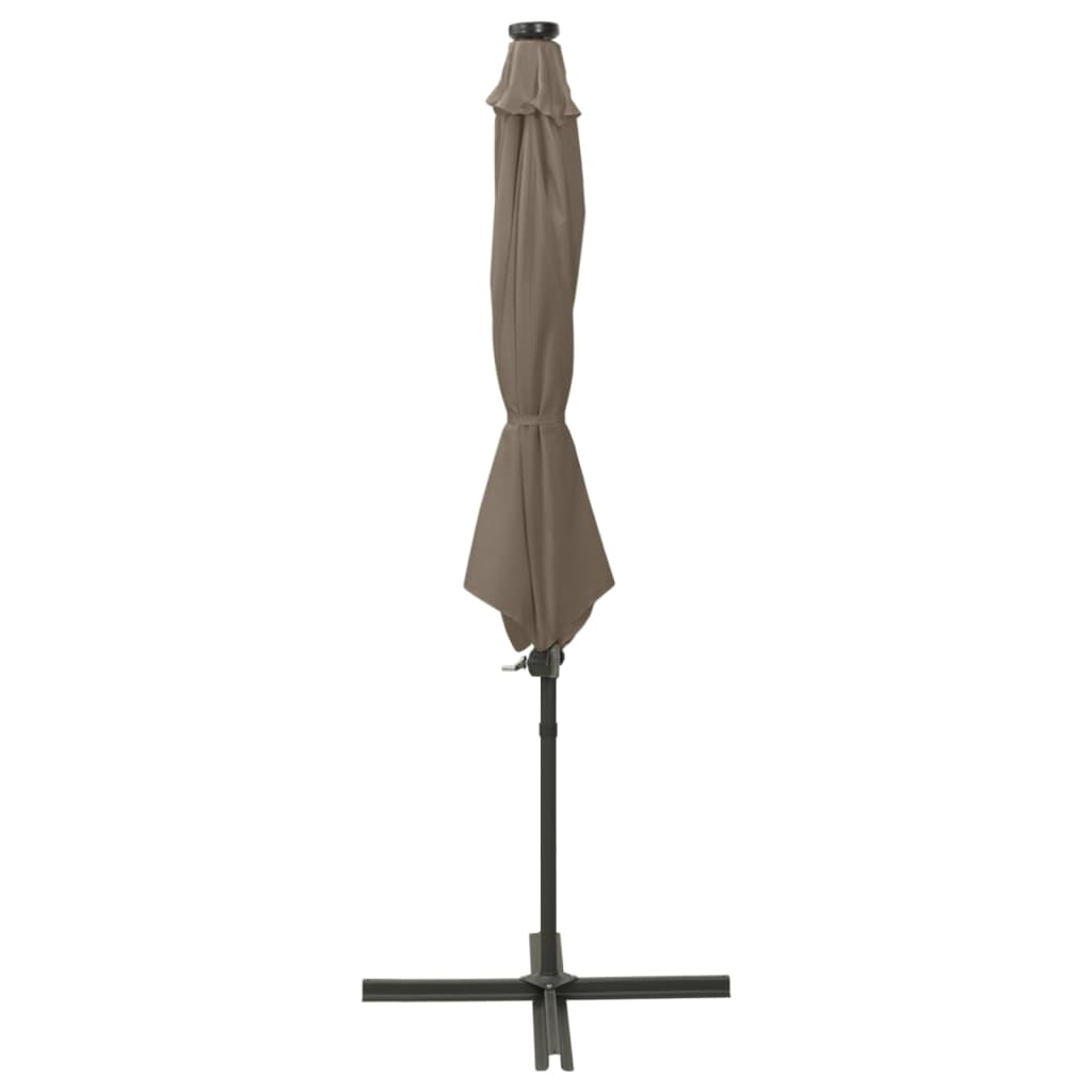 Cantilever Garden Parasol with Pole and LED Lights Taupe 300 cm