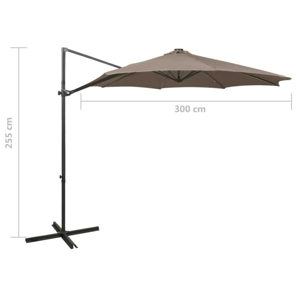 Cantilever Garden Parasol with Pole and LED Lights Taupe 300 cm