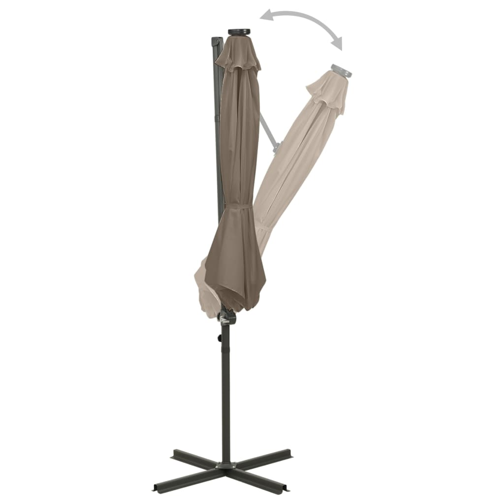 Cantilever Garden Parasol with Pole and LED Lights Taupe 300 cm