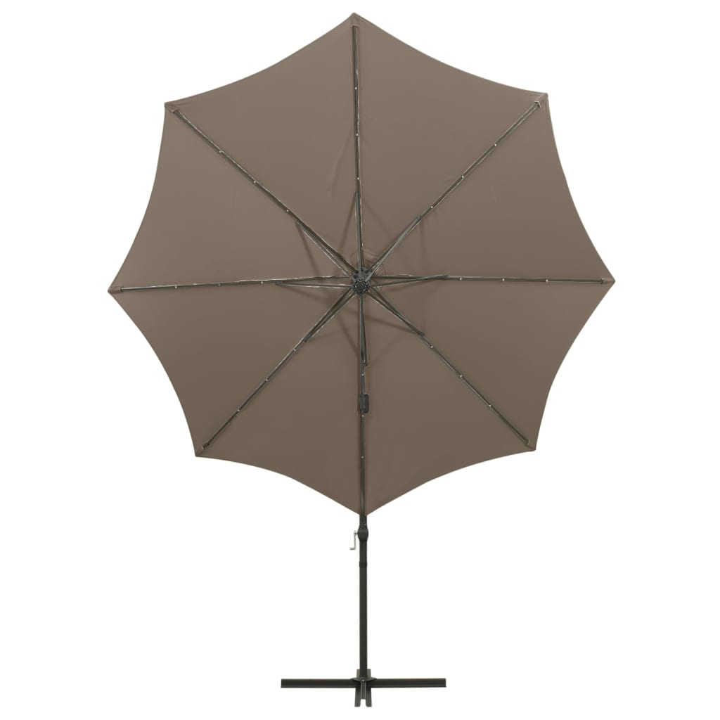 Cantilever Garden Parasol with Pole and LED Lights Taupe 300 cm